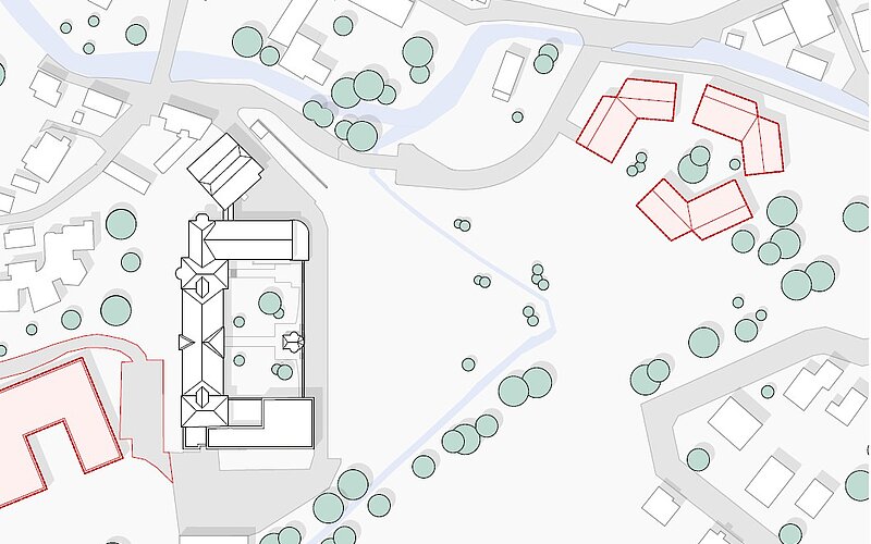 Klosterhofviertel mit umgesetzten Projekten (rot markiert).