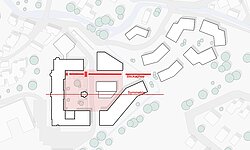 Schematische Darstellung der städtebaulichen Symmetrieachsen.